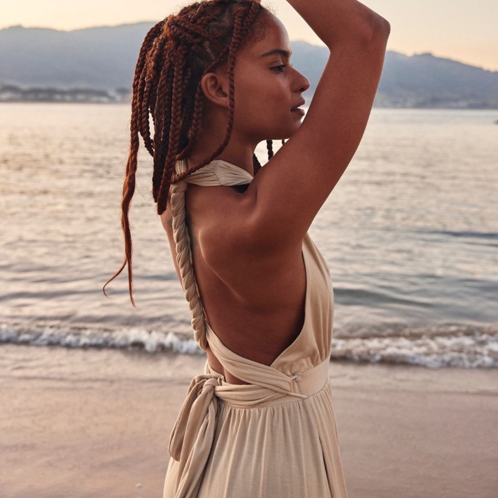 NWT Free People Dani Convertible Open-Back One-Piece Jumpsuit Beige Small NEW - Picture 4 of 7